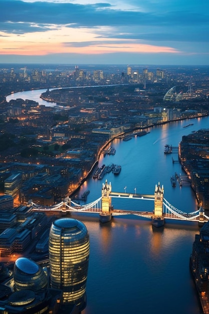 a bridge over a river with a city in the background