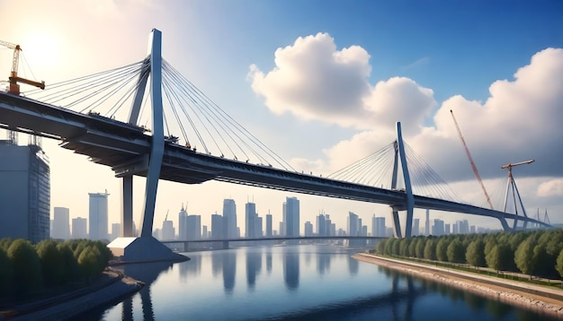 Photo a bridge over a river with the city in the background