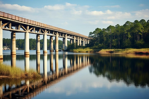 Photo a bridge over a river with trees in the background