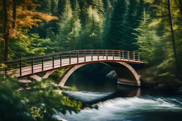 背景に木がある川に架かる橋