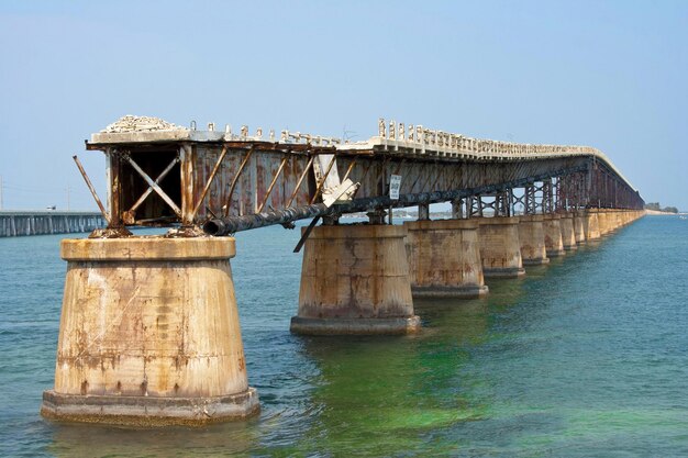 晴れた空に沿って海を越える橋