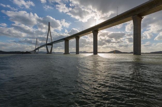 Photo bridge over sea against sky