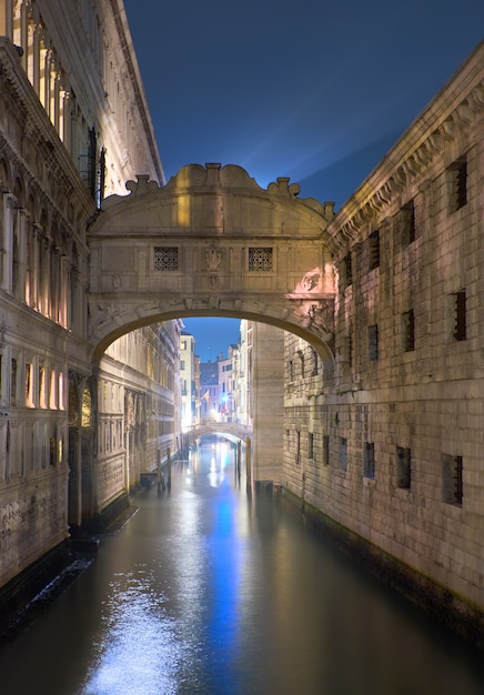 The Bridge of Sighs (Ponte dei Sospiri in Italian) at night in Venice