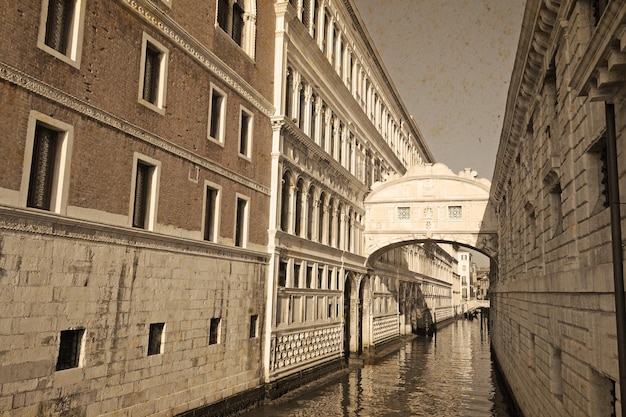 Bridge of Sighs in vintage tone with stained paper effect