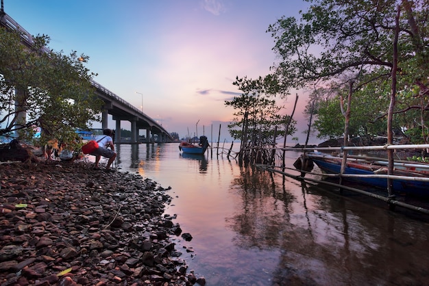 under bridge at sunrise