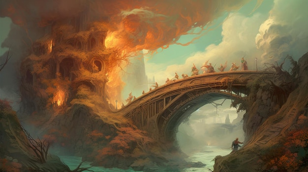 A bridge that has a fire on it