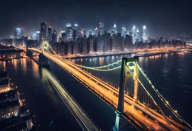 a bridge that has a yellow light on it