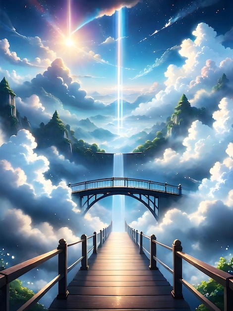 Мост, который ведет к небу Среди позади есть свет небесного царства ai генератив