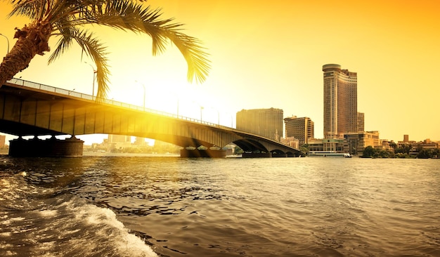 Bridge thropugh Nile in Cairo in the evening