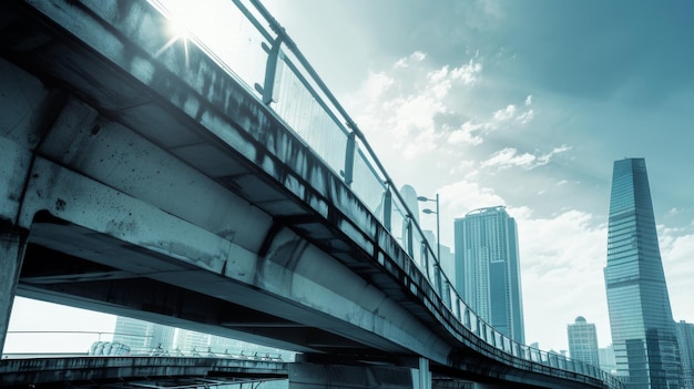 Bridge Over Water With Tall Buildings in Background