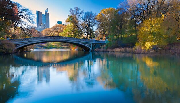 Photo bridge with blue water