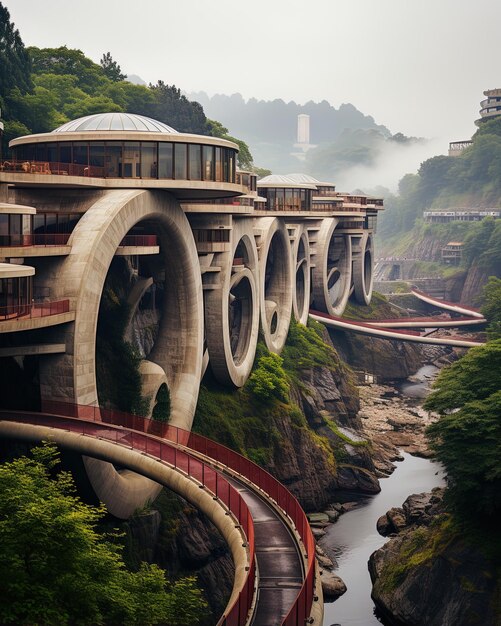 a bridge with a building on the top of it