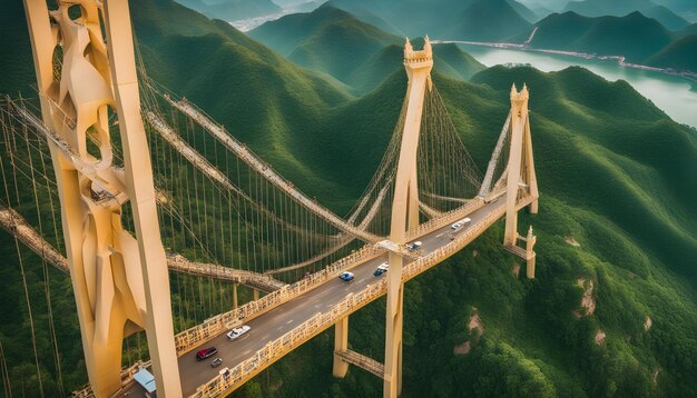 Photo a bridge with cars driving over it