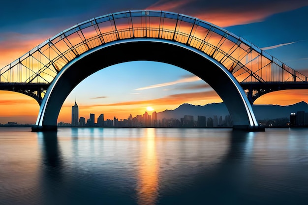 A bridge with a city in the background