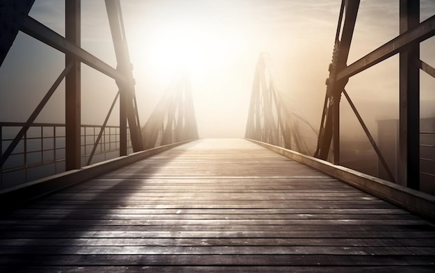 A bridge with a foggy sky in the background