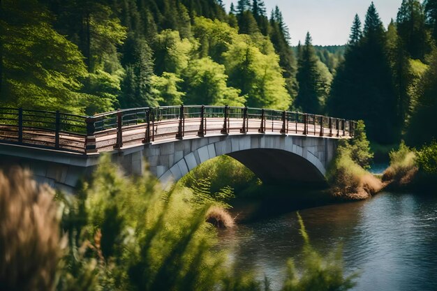 A bridge with a forest in the background