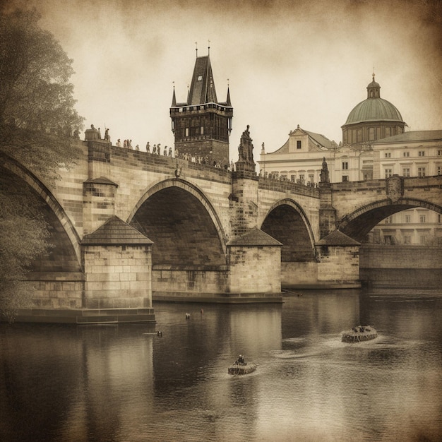 A bridge with a green dome on top of it