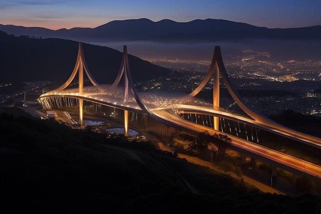 a bridge with lights on at night