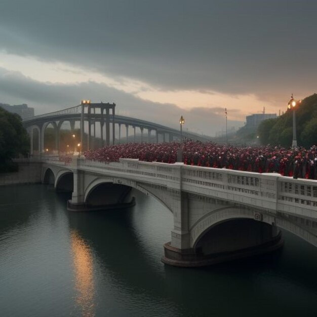 Photo a bridge with lot of people on it