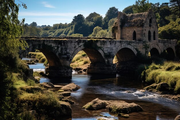 Photo a bridge with a river running under it and a bridge with a river running under it