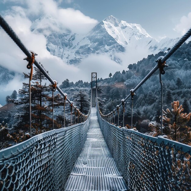 a bridge with a rope bridge