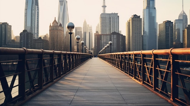 a bridge with a view of the skyline.
