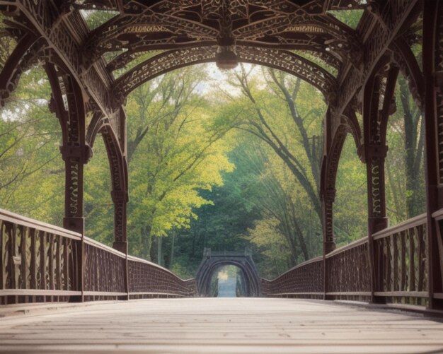 a bridge with a wooden bridge in the background.