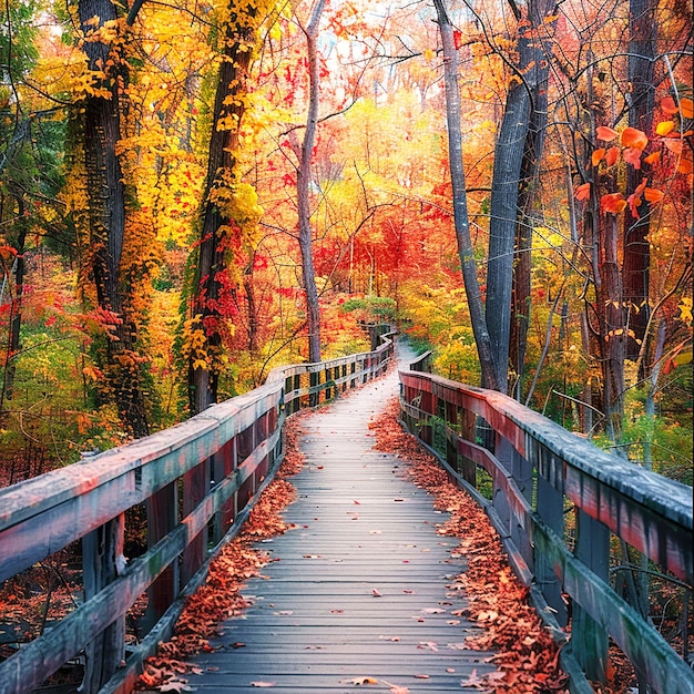 Photo a bridge in the woods with a forest in the background