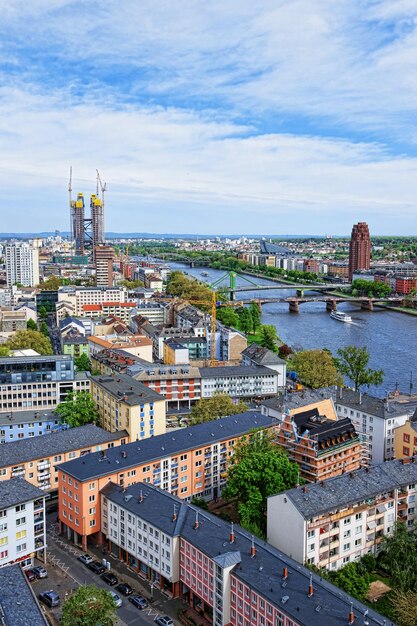 Bridges above Main River in Frankfurt am Main. It is the largest city in the Hesse state of Germany.