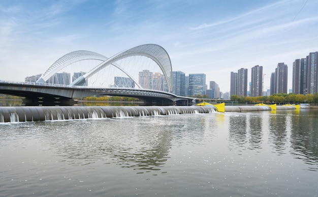 Bridges and urban skyline in Taiyuan