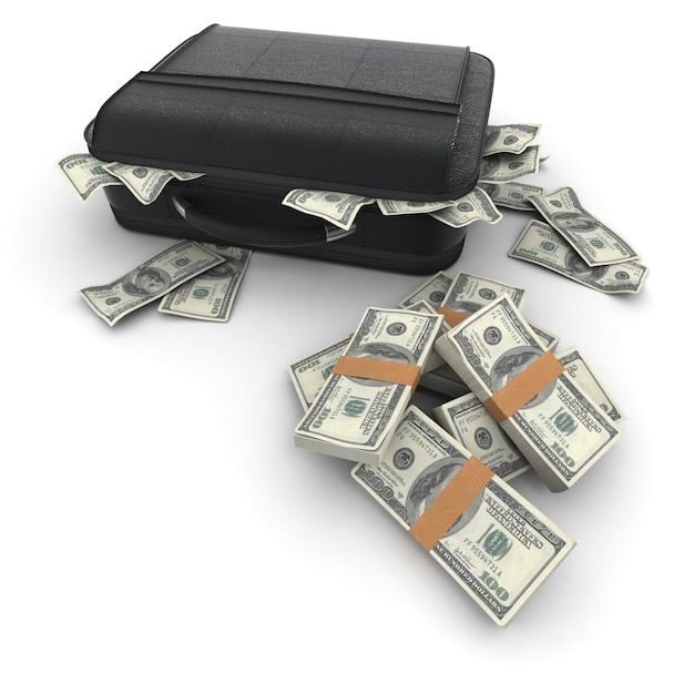 A briefcase full of cash in hundred dollar bills