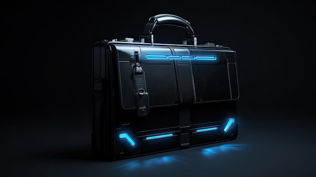 Photo a briefcase with led lights and a blue led light.