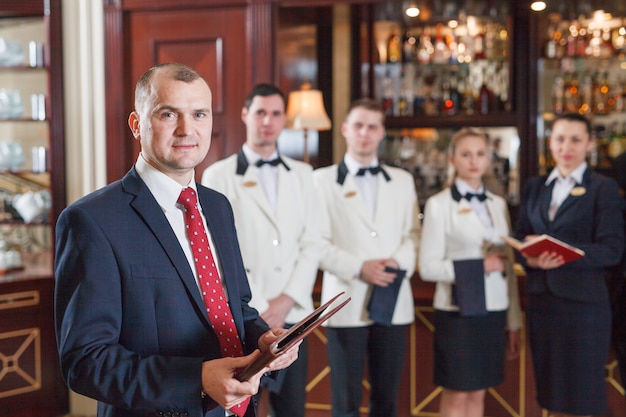 Briefing staff in hotel and restaurant.