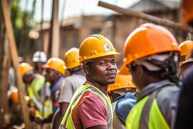 Photo brigade of african builders men