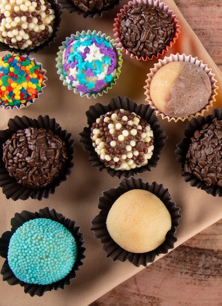 Brigadeiro. Traditional Brazilian sweet. Assorted party candy.