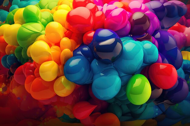 Bright abstract background of jumble of rainbow colored balloons celebrating gay pride generative ai