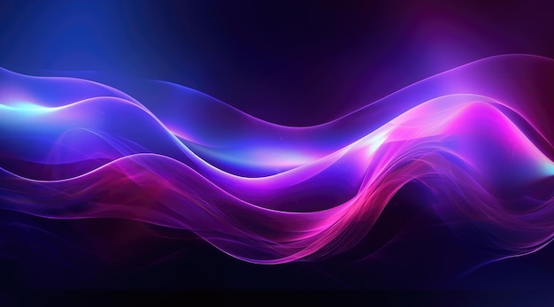 Bright abstract background with shining purple waves on dark