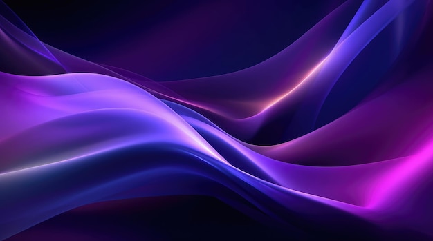 Bright abstract background with shining purple waves on dark