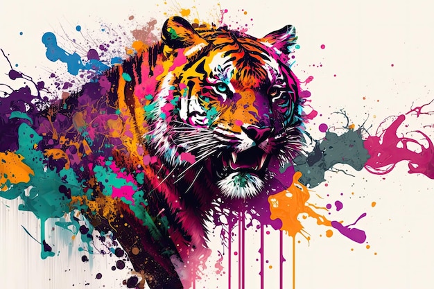 Bright abstract background with tiger paint splatters and splashes of color ar
