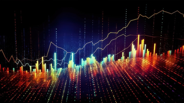Яркий абстрактный фон графика фондового рынка, сгенерированный ai