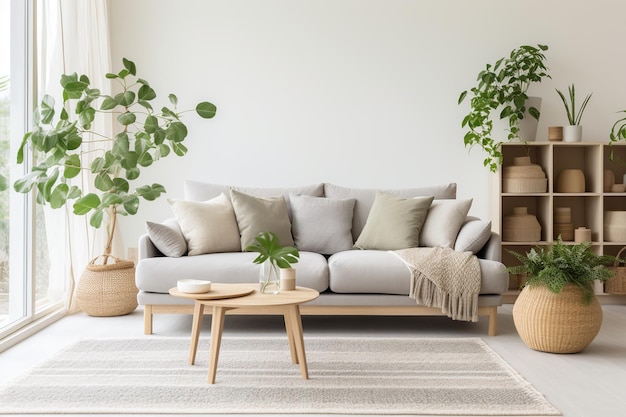 Bright and Airy Living Room with Green Houseplants