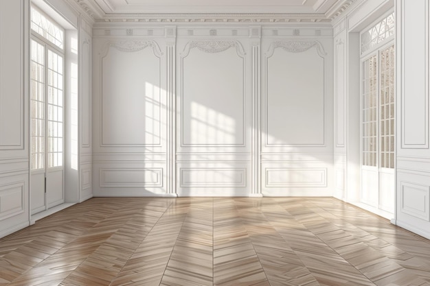 Bright and Airy Traditional European Style Empty Room with Wood Floor