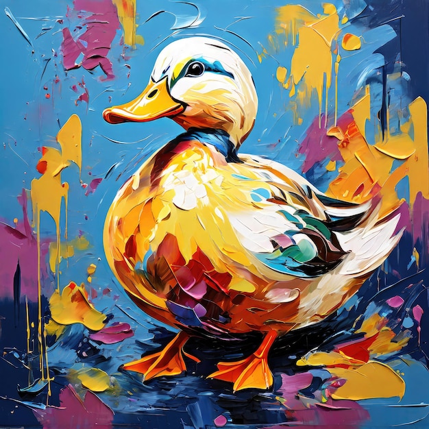 Bright art painting of a duck bird Wall art greeting card advertisement web design element