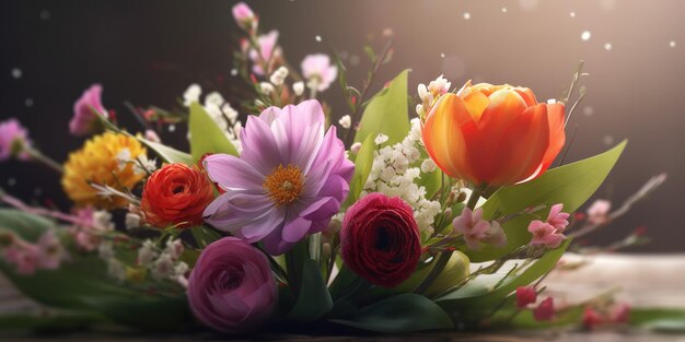 Bright assorted flowers in Mother's Day spring banner