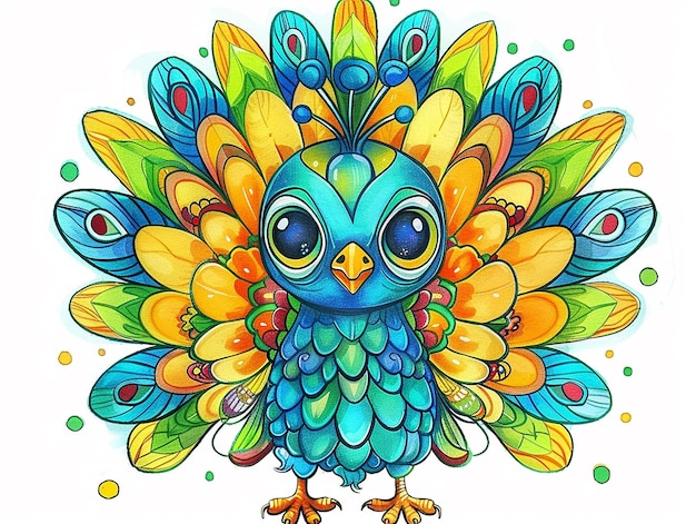 Bright Baby Peacock for Coloring