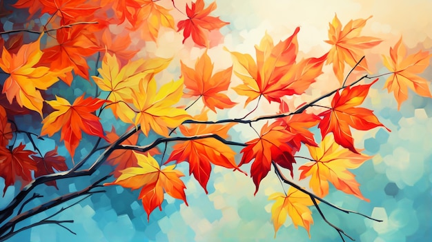 Bright background with branches of maple tree