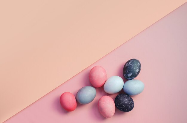 Bright background with colorful Easter Eggs. Copy Space