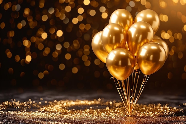 Яркий фон с золотыми воздушными шарами на день рождения