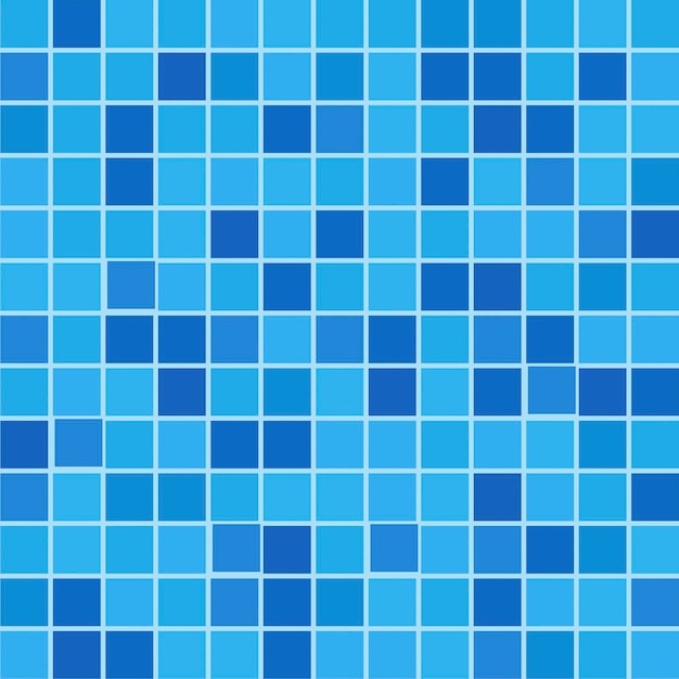 여러 가지 빛깔의 파란색 사각형이 있는 밝은 배경 수영장 바닥의 모방 기하학적 모양