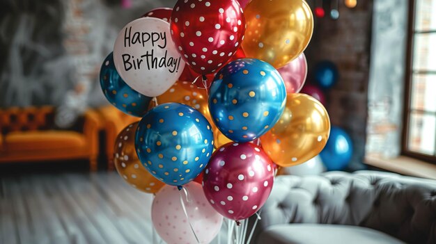 Bright balloons of different colors for a birthday